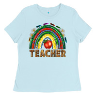 Baby Blue rainbow teacher Ladies Tee - NancyCooperArtShop