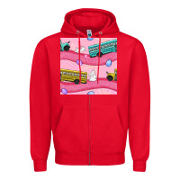 Red Easter School Bus Seamless Pattern Zipper Hoodie - BundleAndBundleShop