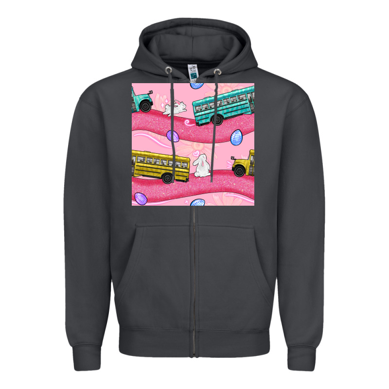 Easter School Bus Seamless Pattern Zipper Hoodie by BundleAndBundleShop | Teevron