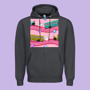 Easter School Bus Seamless Pattern Zipper Hoodie Designed By Bundleandbundleshop