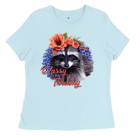 Baby Blue Classy But A Little Thrashy Racoon With Flowers Ladies Tee - Jasminsmagicworld