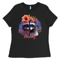 Black Classy But A Little Thrashy Racoon With Flowers Ladies Tee - Jasminsmagicworld