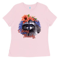 Bubblegum Pink Classy But A Little Thrashy Racoon With Flowers Ladies Tee - Jasminsmagicworld