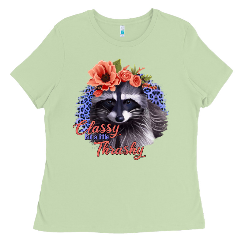 Classy But A Little Thrashy Racoon With Flowers Ladies Tee by Jasminsmagicworld | Teevron