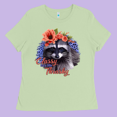 Classy But A Little Thrashy Racoon With Flowers Ladies Tee Designed By Jasminsmagicworld