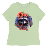 Matcha Classy But A Little Thrashy Racoon With Flowers Ladies Tee - Jasminsmagicworld