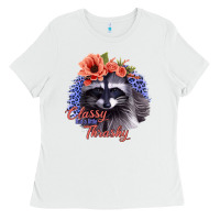 White Classy But A Little Thrashy Racoon With Flowers Ladies Tee - Jasminsmagicworld