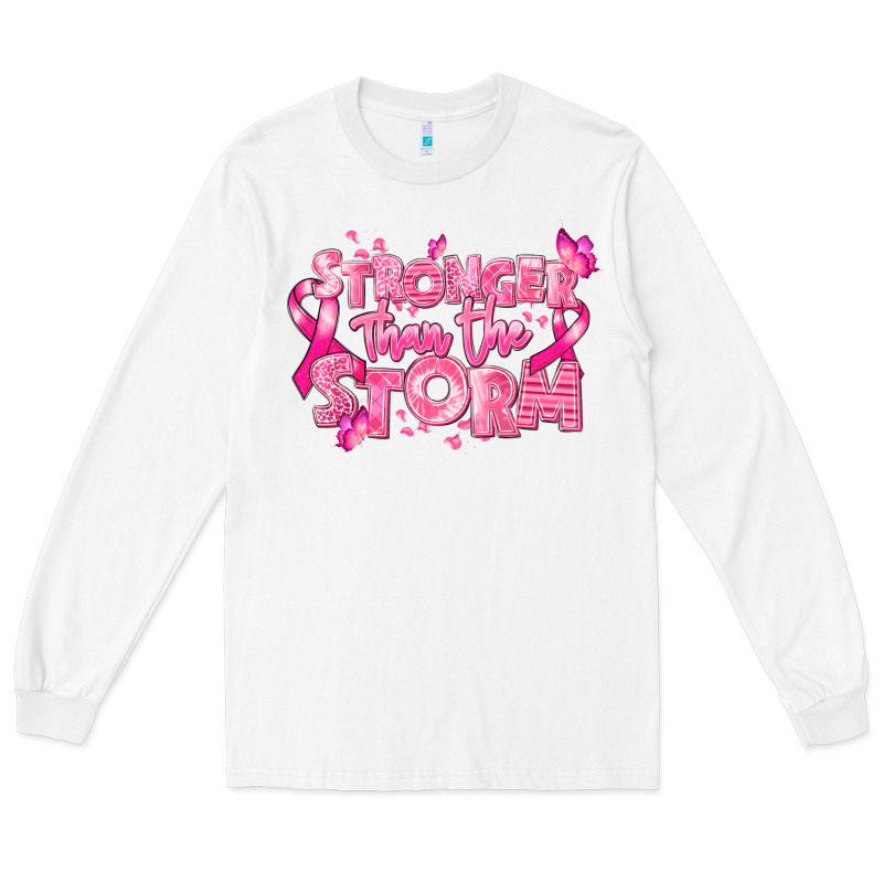 Stronger Than The Storm Breast Cancer Long Sleeve Tee by RanaPortraitStore | Teevron