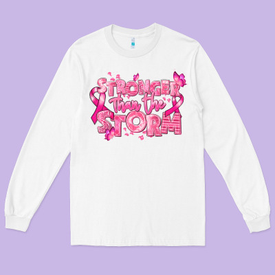 Stronger Than The Storm Breast Cancer Long Sleeve Tee Designed By Ranaportraitstore