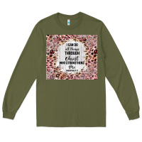 Army Green i can do all things with leopard and glitter Long Sleeve Tee - TumblerDesignByShophia