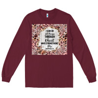 Burgundy i can do all things with leopard and glitter Long Sleeve Tee - TumblerDesignByShophia