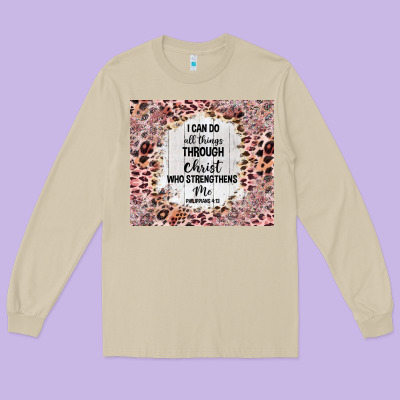 I Can Do All Things With Leopard And Glitter Long Sleeve Tee Designed By Tumblerdesignbyshophia