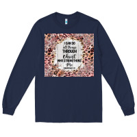 Navy i can do all things with leopard and glitter Long Sleeve Tee - TumblerDesignByShophia