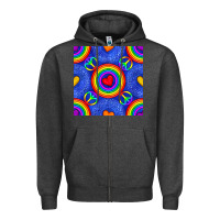 Charcoal Heather Pride lgbtq hearts and peace symbol seamless patte Zipper Hoodie - BundleAndBundleShop