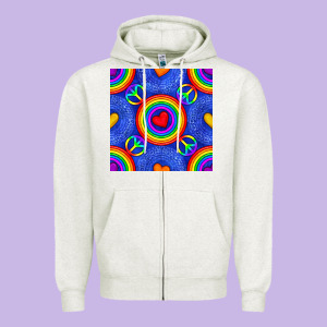 Pride Lgbtq Hearts And Peace Symbol Seamless Patte Zipper Hoodie Designed By Bundleandbundleshop