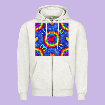 Pride Lgbtq Hearts And Peace Symbol Seamless Patte Zipper Hoodie Designed By Bundleandbundleshop