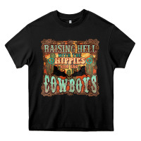 Black raising hell with the hippies and the cowboys Heavy Core Tee - NancyCooperArtShop
