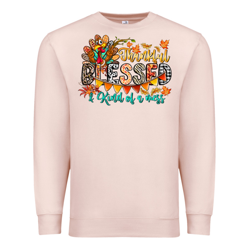 Thankful Blessed Kind Of Mess Premium Sweatshirt by CowhideDigitalArt | Teevron
