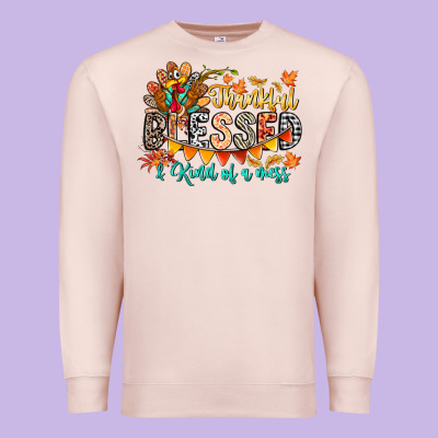 Thankful Blessed Kind Of Mess Premium Sweatshirt Designed By Cowhidedigitalart