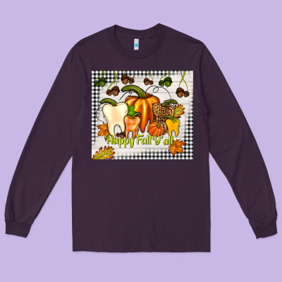Happy Fall Y'all Teeth Long Sleeve Tee Designed By Tumblerdesignbyshophia