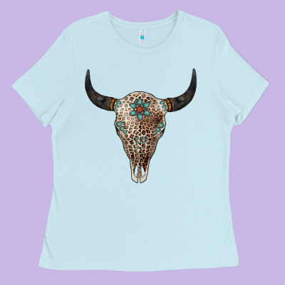 Leopard Bull Skull Ladies Tee Designed By Jasminsmagicworld
