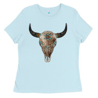 Baby Blue Leopard Bull Skull Ladies Tee - Jasminsmagicworld