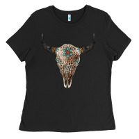 Black Leopard Bull Skull Ladies Tee - Jasminsmagicworld