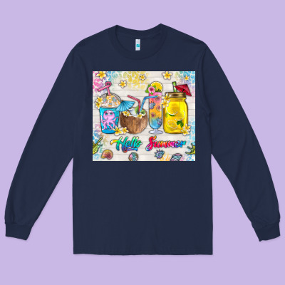 Hello Summer Coffee Cups Long Sleeve Tee Designed By Tumblerdesignbyshophia