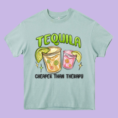 Tequila Cheaper Than Therapy Heavy Core Tee Designed By Maliassmallbusiness