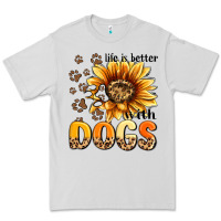 Dove Grey life is better with dogs sunflower Premium Tee - MaliasSmallBusiness
