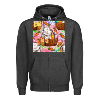 Charcoal Heather Easter Bunny With Hamper Seamless Pattern Zipper Hoodie - BundleAndBundleShop