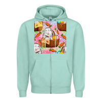 Seafoam Easter Bunny With Hamper Seamless Pattern Zipper Hoodie - BundleAndBundleShop