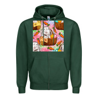 Sports Green Easter Bunny With Hamper Seamless Pattern Zipper Hoodie - BundleAndBundleShop