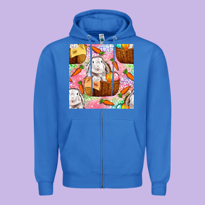 Easter Bunny With Hamper Seamless Pattern Zipper Hoodie Designed By Bundleandbundleshop