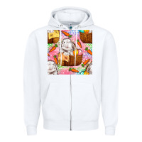 White Easter Bunny With Hamper Seamless Pattern Zipper Hoodie - BundleAndBundleShop