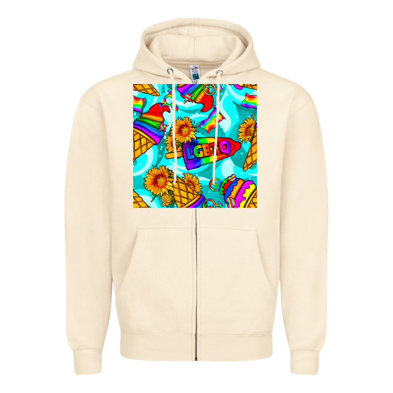 Pride Lgbtq Ice Cream And Sunflowers Seamless Zipper Hoodie by BundleAndBundleShop | Teevron