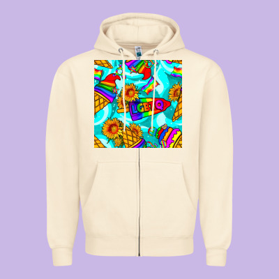 Pride Lgbtq Ice Cream And Sunflowers Seamless Zipper Hoodie Designed By Bundleandbundleshop