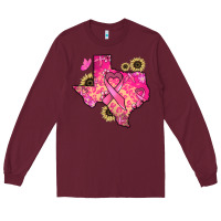 Burgundy Texas map Cancer Long Sleeve Tee - HowdyJamesFarm