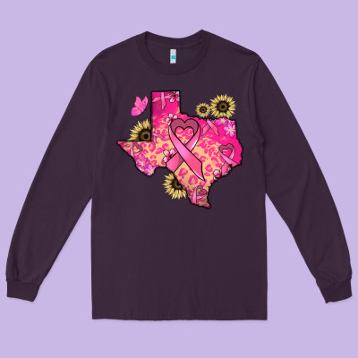Texas Map Cancer Long Sleeve Tee Designed By Howdyjamesfarm