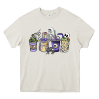 Cream skeleton coffee cups Heavy Core Tee - NancyCooperArtShop