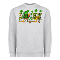 Heather Grey Lucky and i gnome it St. Patrick's Day Heavyweight Sweatshirt - CowGirlArtShop