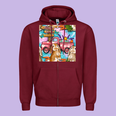 Easter Bunny With Truck Seamless Pattern Zipper Hoodie Designed By Bundleandbundleshop