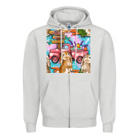 Dove Grey Easter Bunny With Truck Seamless Pattern Zipper Hoodie - BundleAndBundleShop