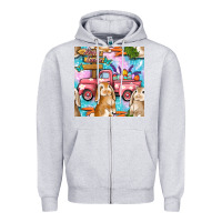 Heather Grey Easter Bunny With Truck Seamless Pattern Zipper Hoodie - BundleAndBundleShop