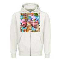 Oatmeal Heather Easter Bunny With Truck Seamless Pattern Zipper Hoodie - BundleAndBundleShop
