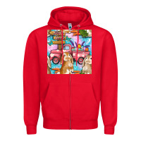 Red Easter Bunny With Truck Seamless Pattern Zipper Hoodie - BundleAndBundleShop
