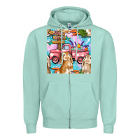 Seafoam Easter Bunny With Truck Seamless Pattern Zipper Hoodie - BundleAndBundleShop