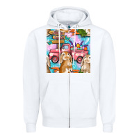 White Easter Bunny With Truck Seamless Pattern Zipper Hoodie - BundleAndBundleShop
