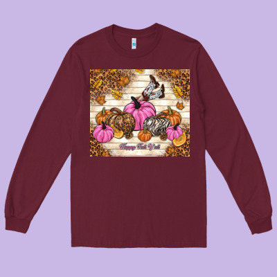 Happy Fall Y'all Cowgirl Long Sleeve Tee Designed By Tumblerdesignbyshophia