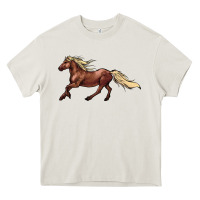 Cream running horse Heavy Core Tee - NancyCooperArtShop